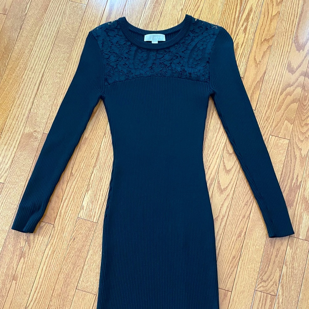 MICHAEL by Michael KORS Black Sweater Dress with Lace detailing
